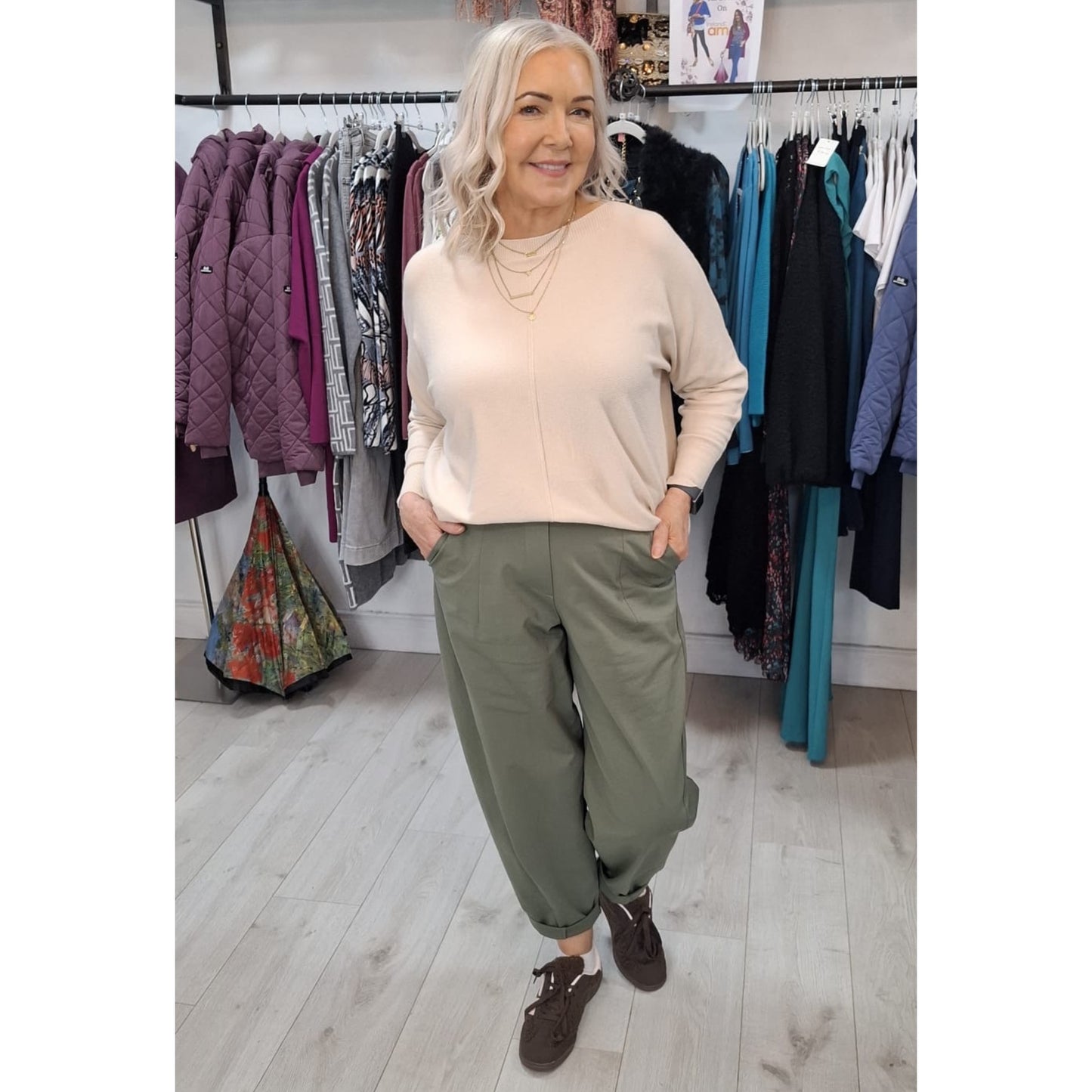 DECK Green Barrel Leg Elasticated Trousers
