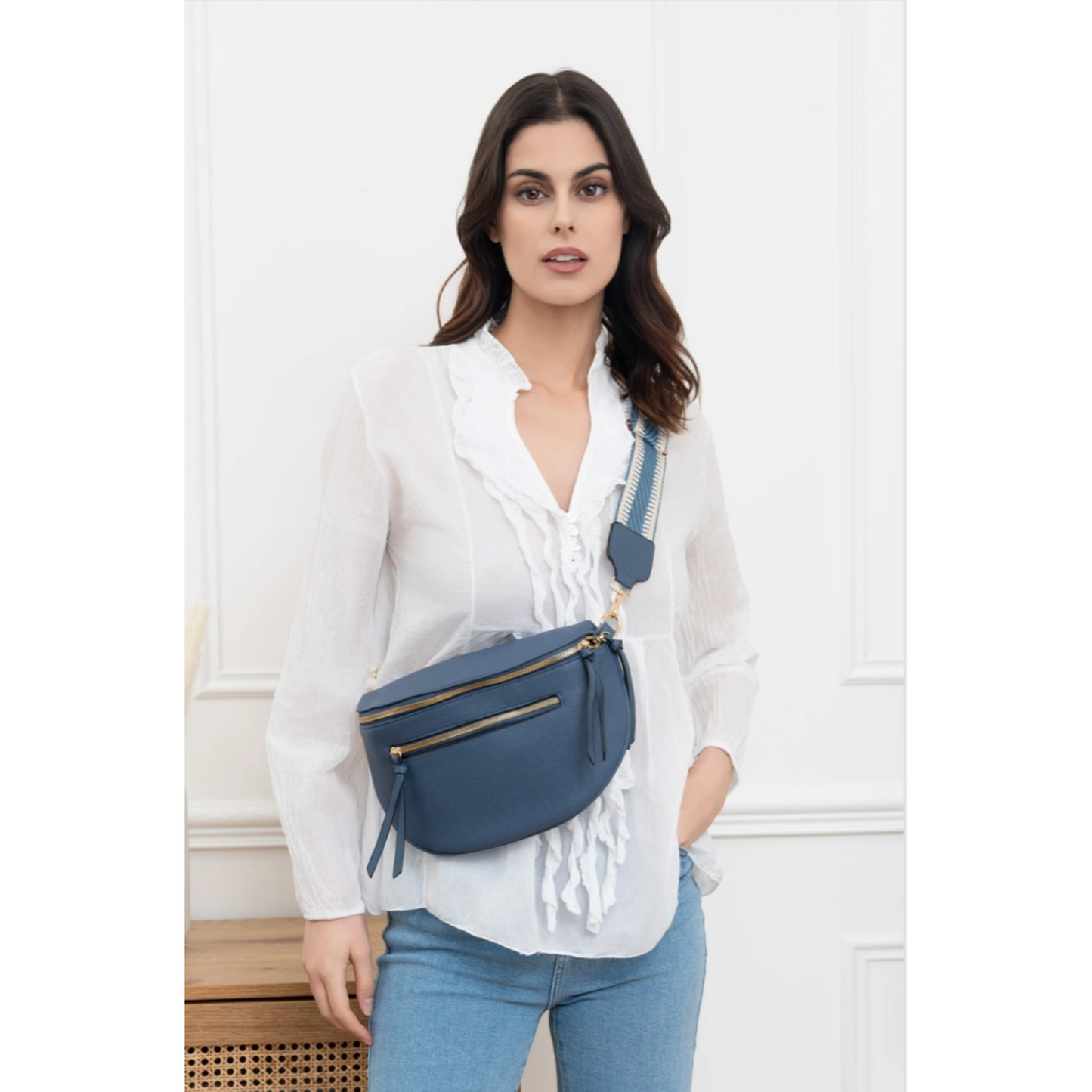 Blue Crossbody Bag Canvas Strap