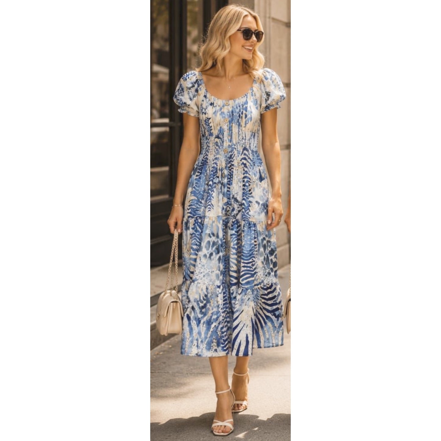 Turquoise & Beige One Size Midi Dress