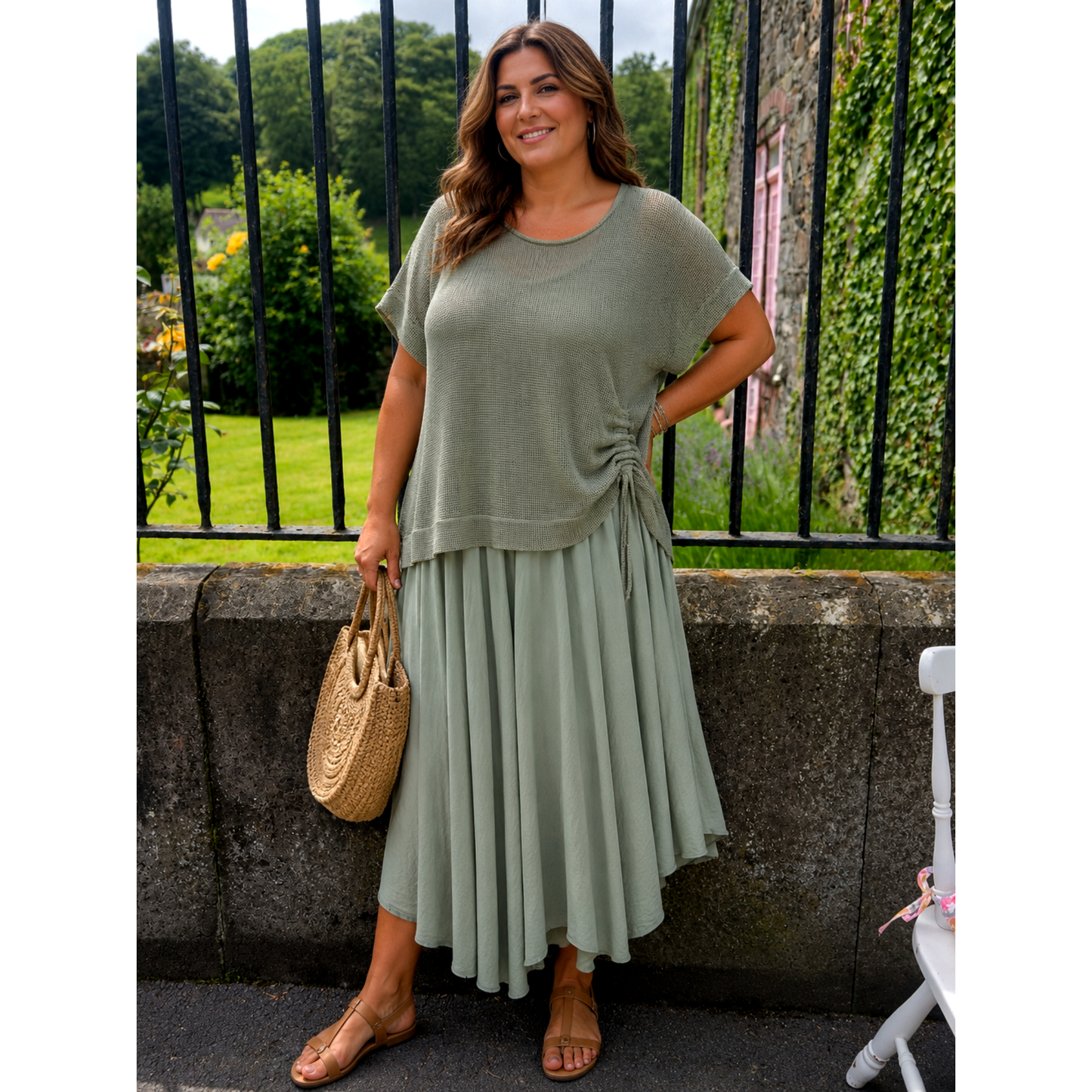 DECK Khaki Green 2 Piece Dress Set