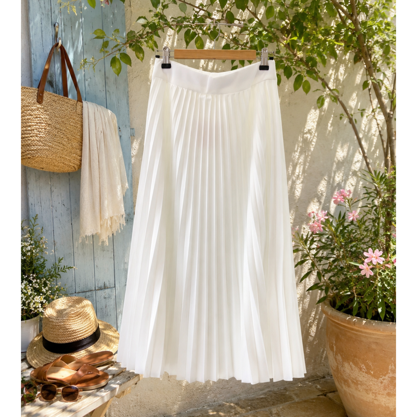 White Pleated Skirt One Size