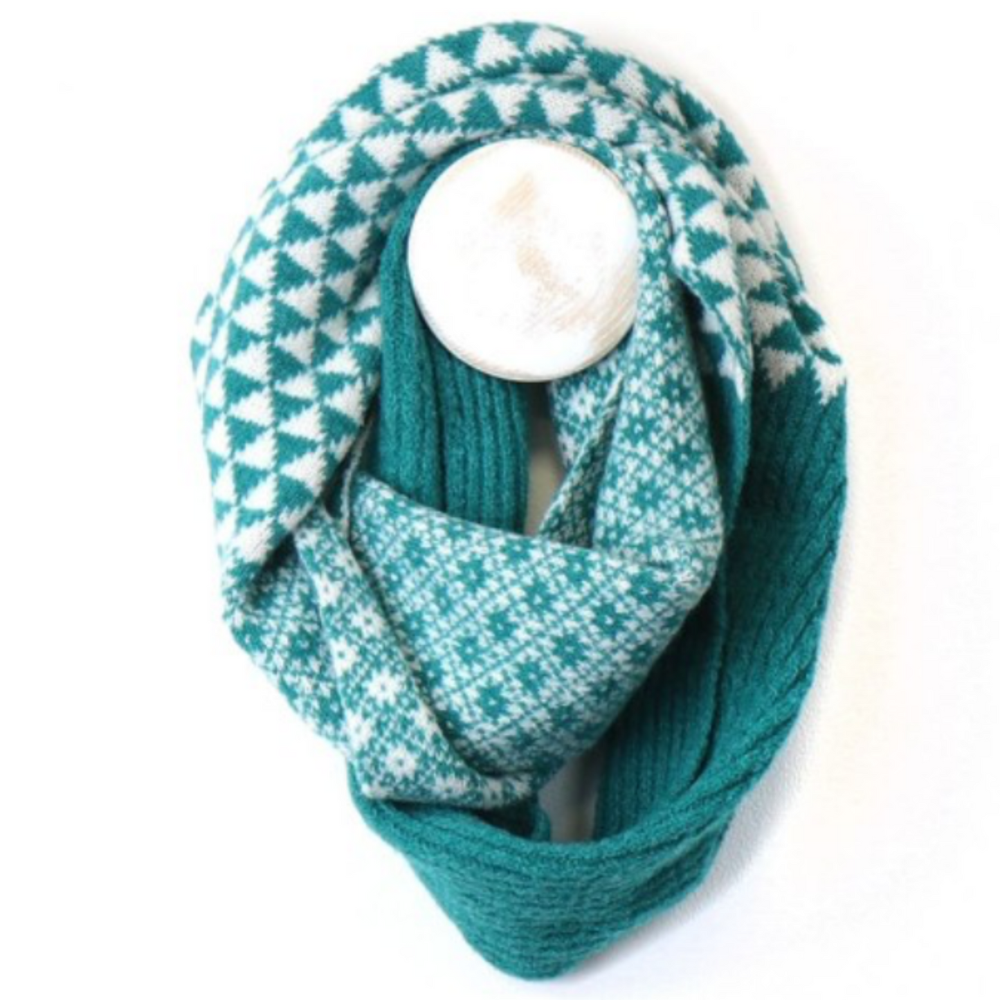 POM Teal & White Check/Geometric Scarf & Hat Gift Set