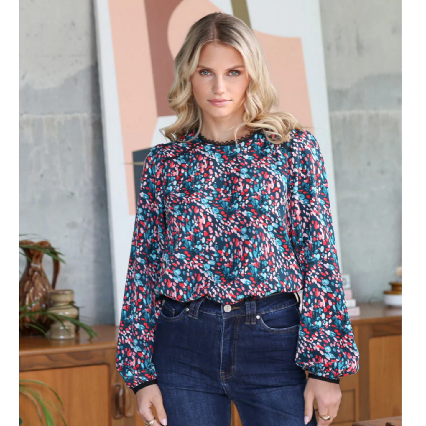 Roberta Speckled Top Teal/Red
