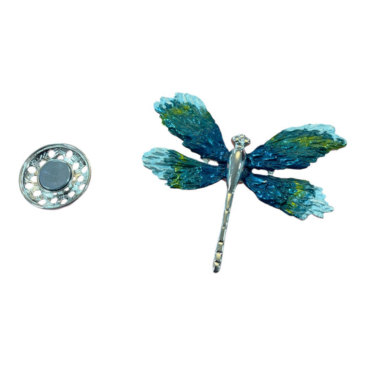 Magnetic Brooch Dragonfly Teal Green & Silver