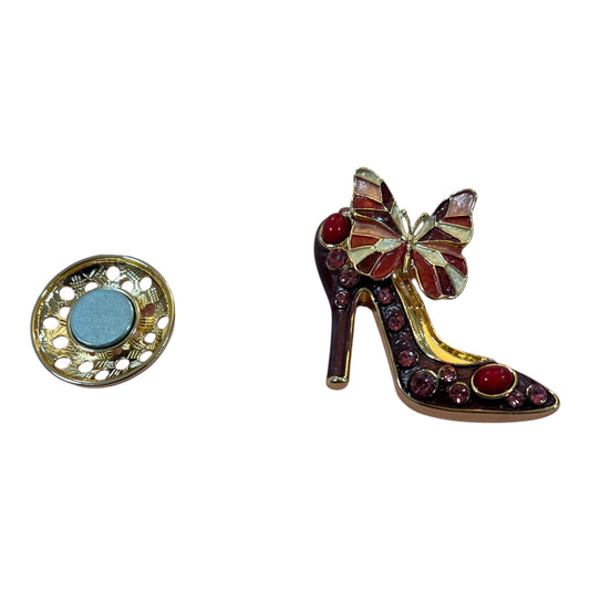 Magnetic Brooch Shoe Butterfly Wine/Gold
