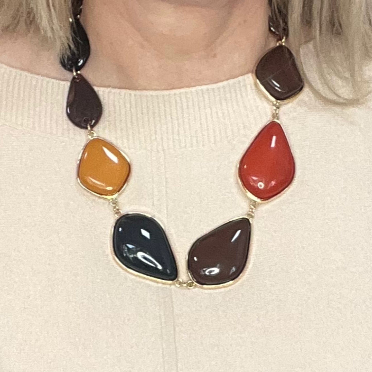 Statement Necklace Brown Rust Gold