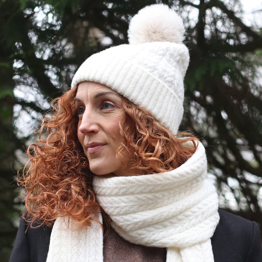 Cream Recyclable Herringbone Bobble Hat