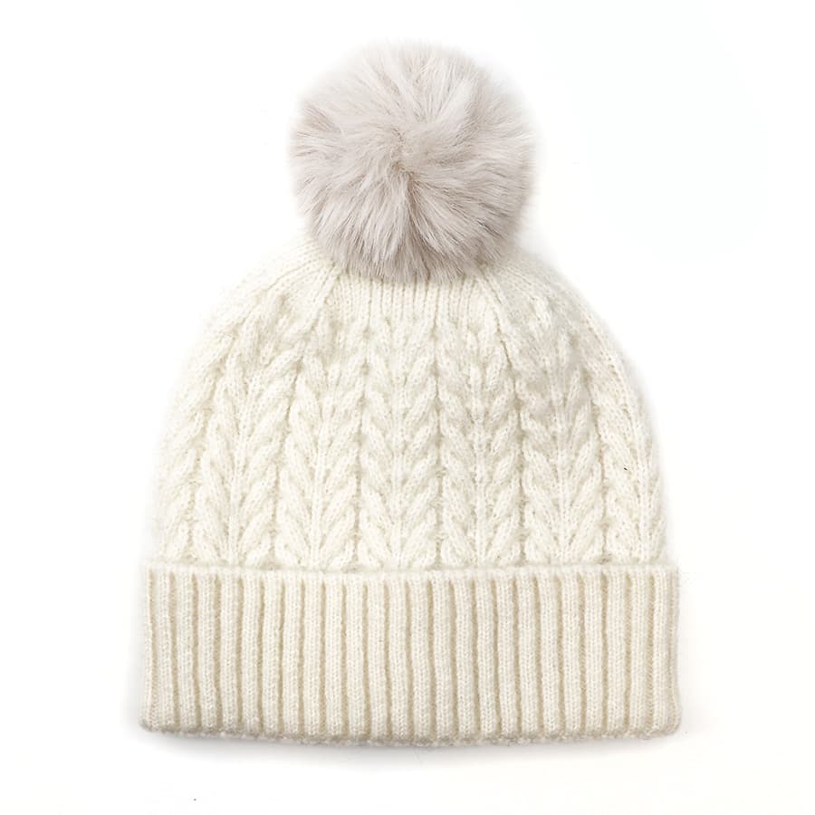 Cream Recyclable Herringbone Bobble Hat