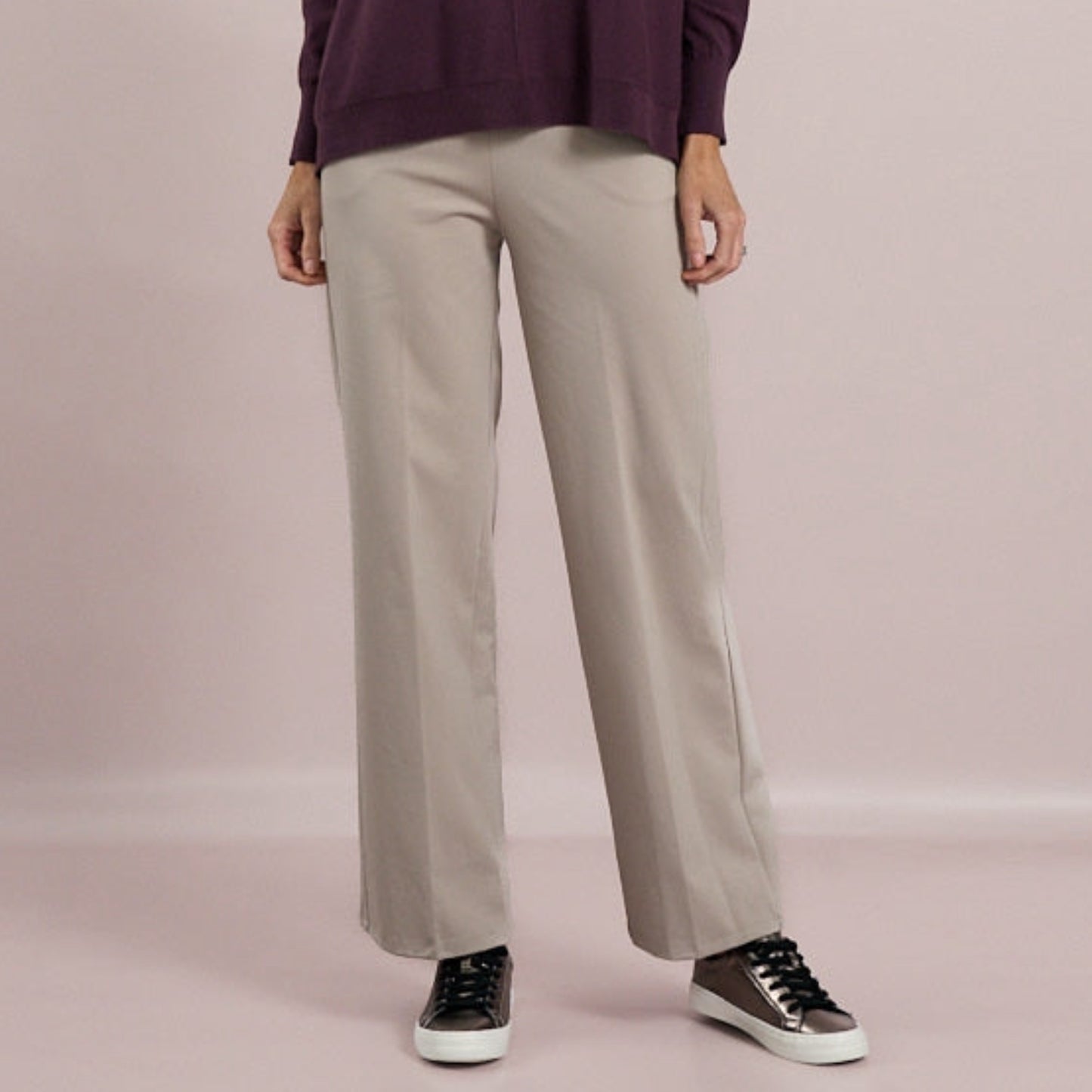 DECK Straight Leg Elasticated Trousers Taupe