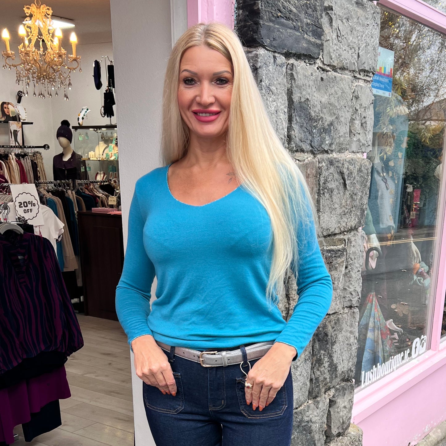 Cosy V Neck Long Sleeve Top Teal