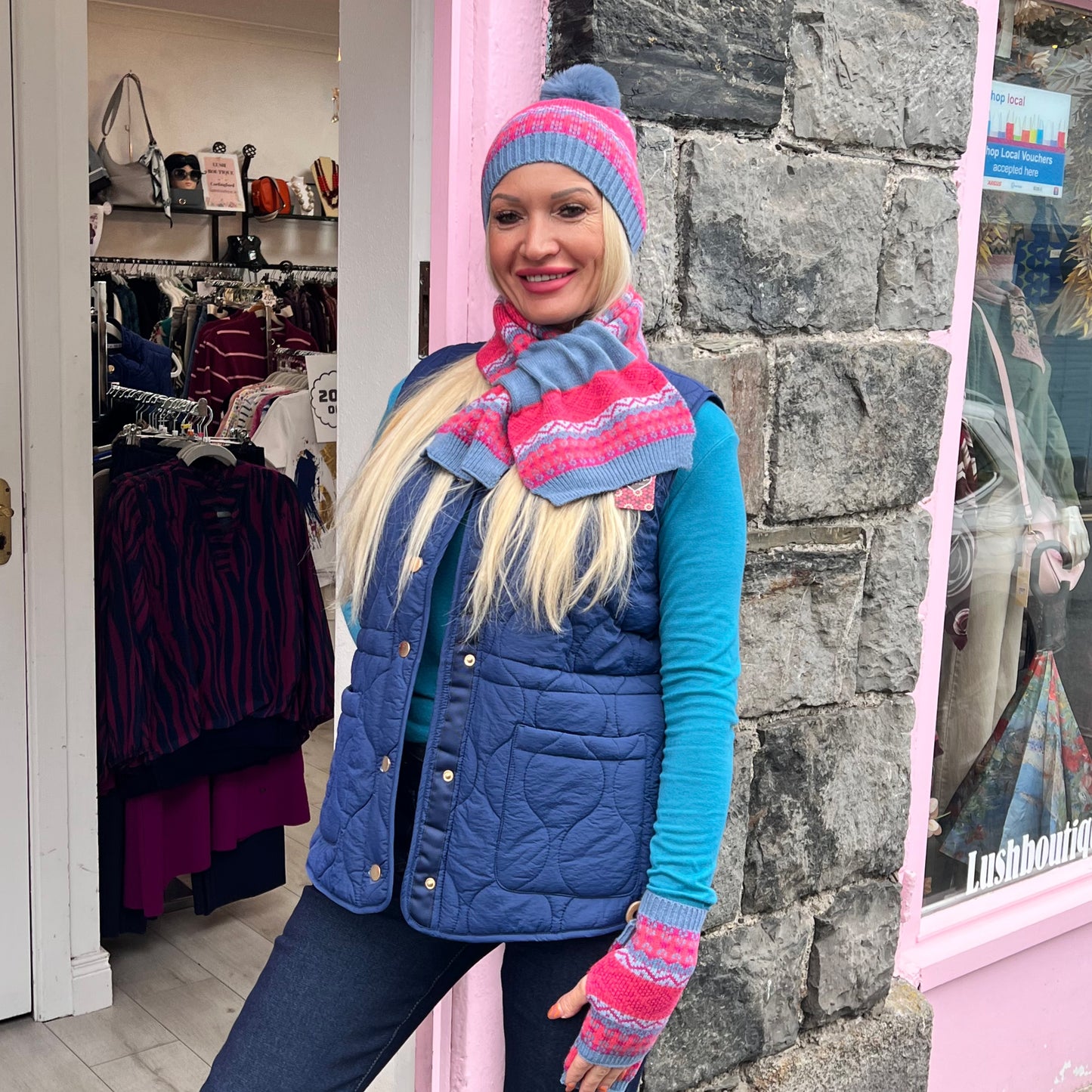 POM Blue & Pink Mix Bobble Hat