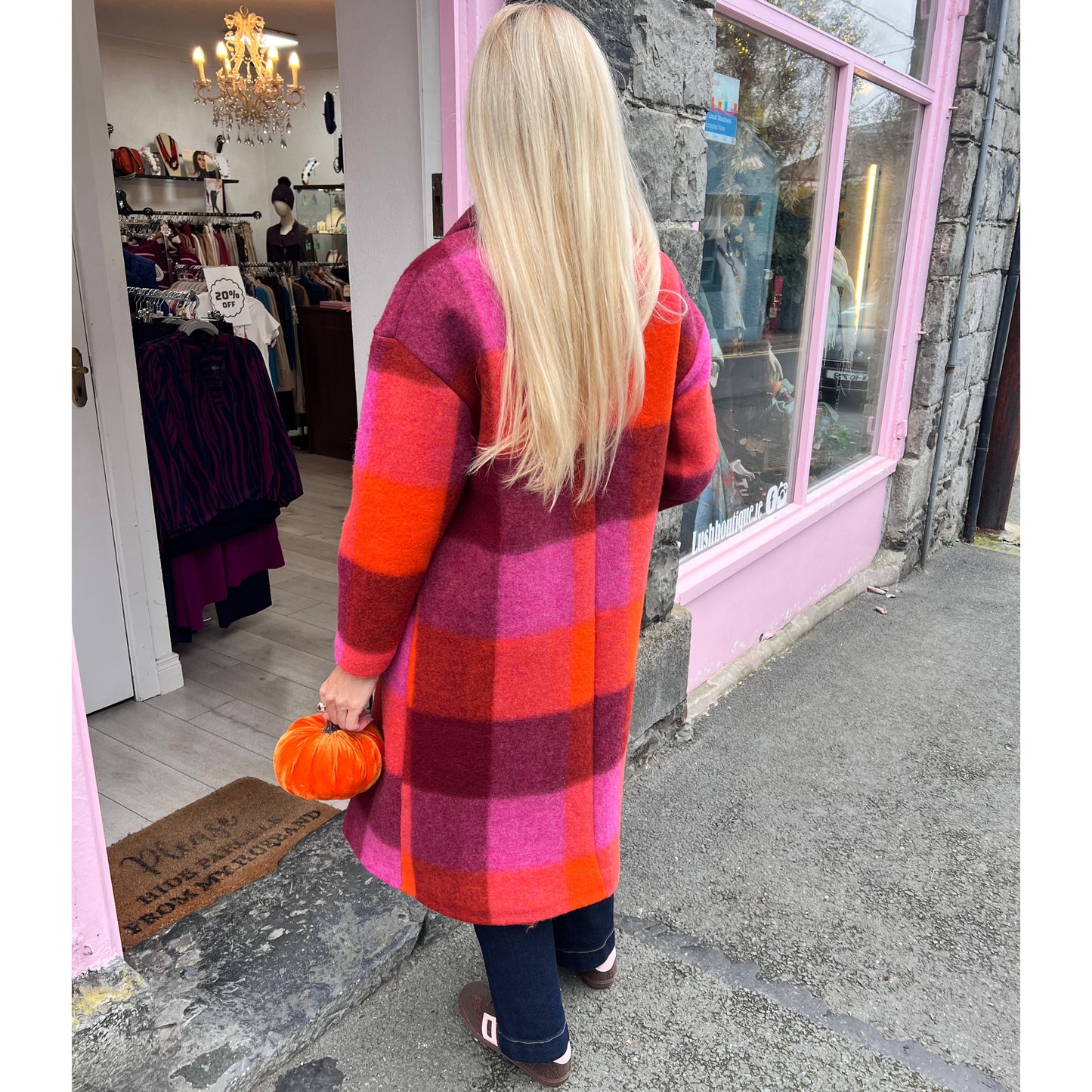 Oversized Checked Coat Orange (Fits 12-20)
