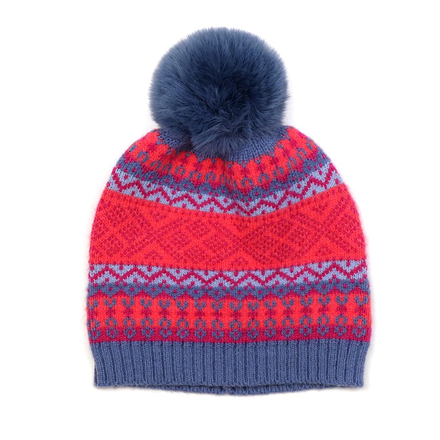 POM Blue & Pink Mix Bobble Hat