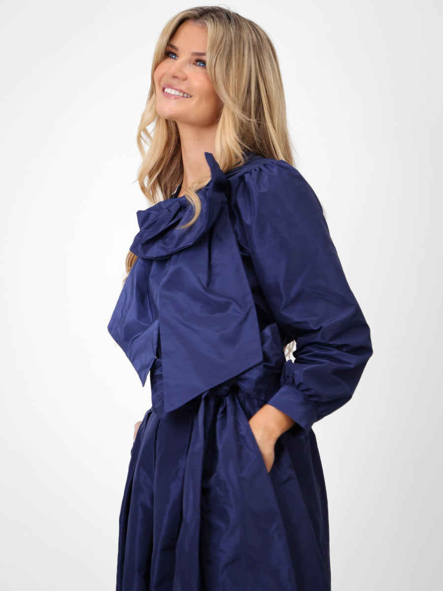 Azara Taffeta Bow Top Navy