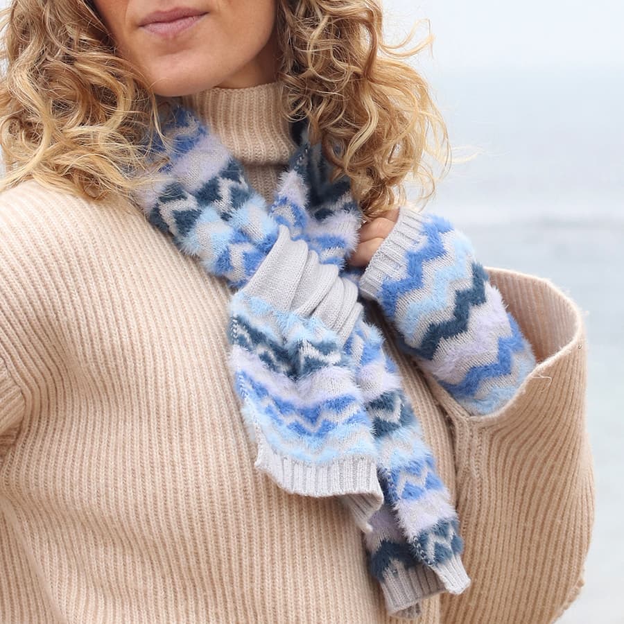 POM Blue and grey mix chevron pull through scarf