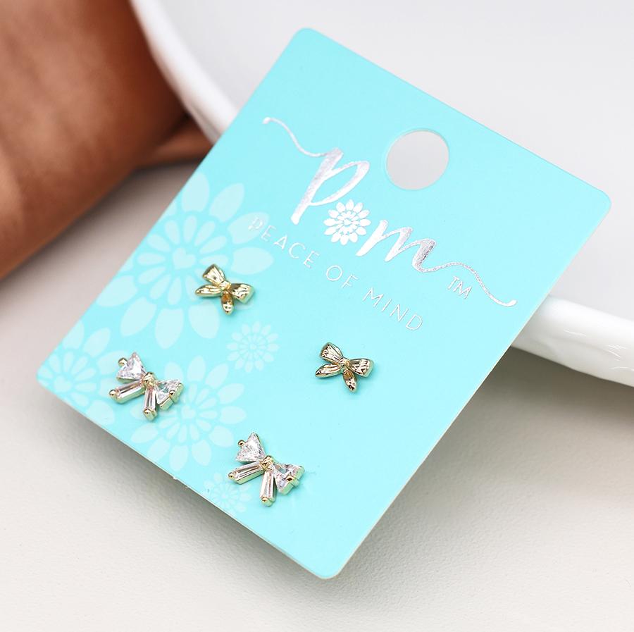 POM Gold Bow Earrings (Set of 2)