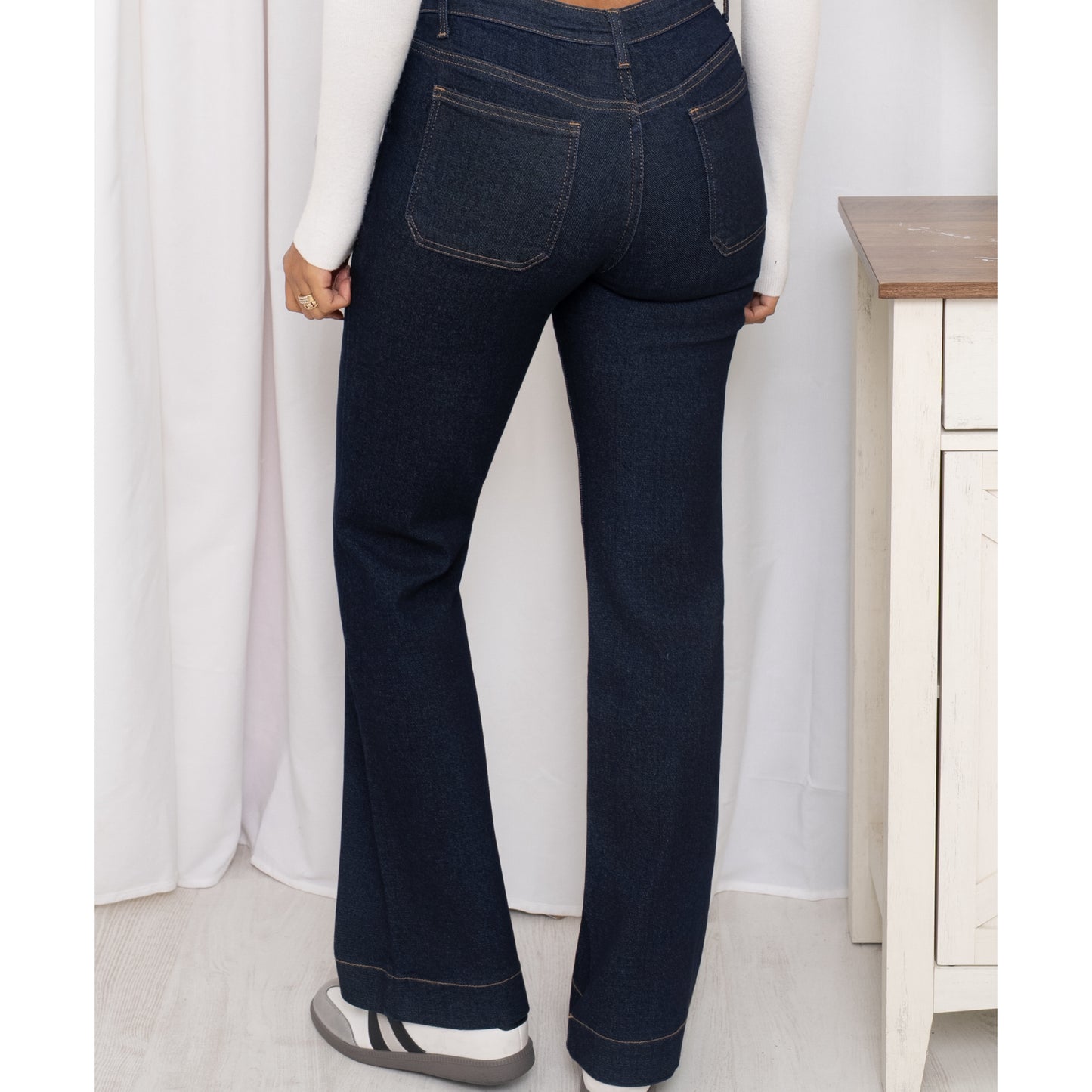 Florence Dark Denim Straight Leg Jeans Front Pockets