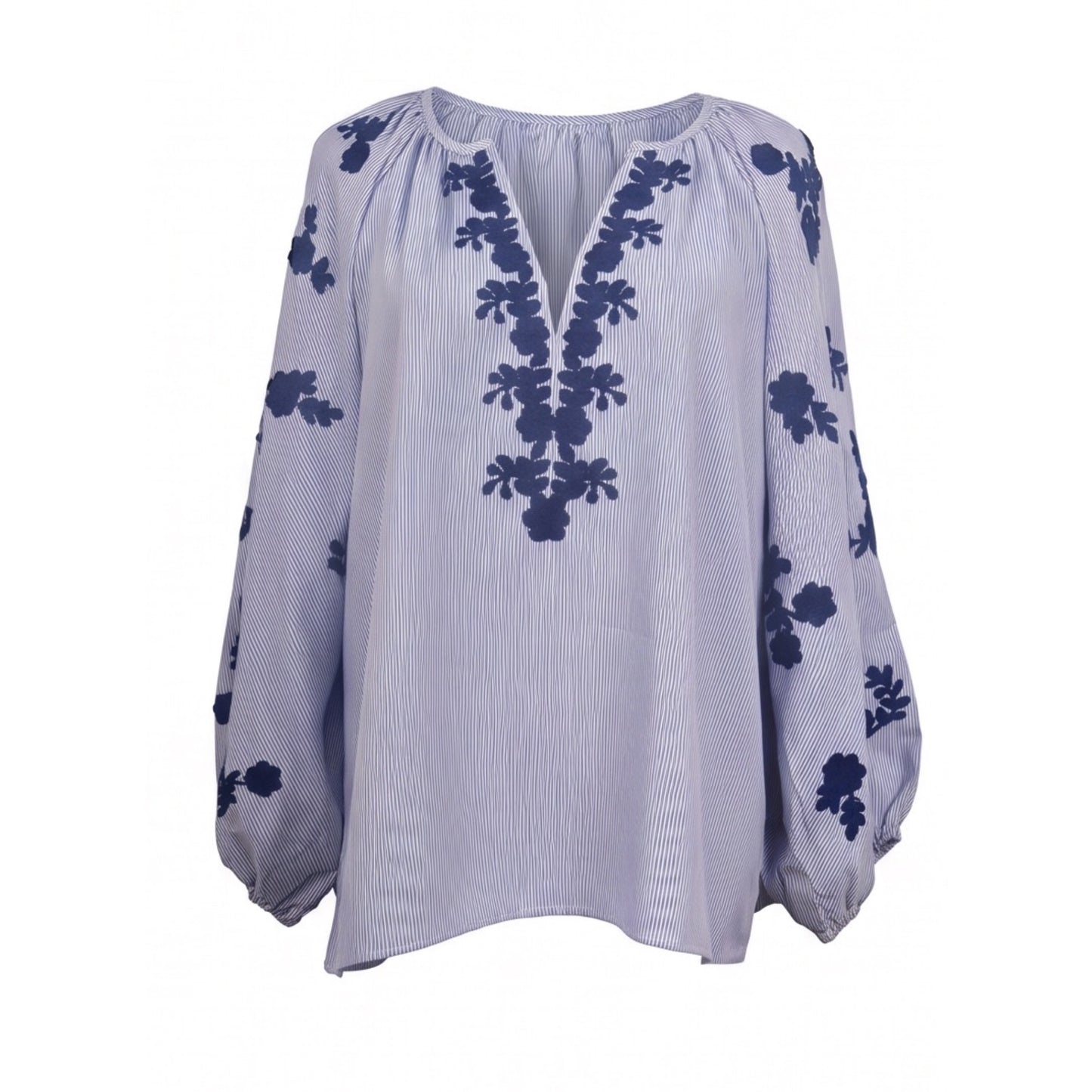 Boho Embroidered Cotton Top Blue & Navy