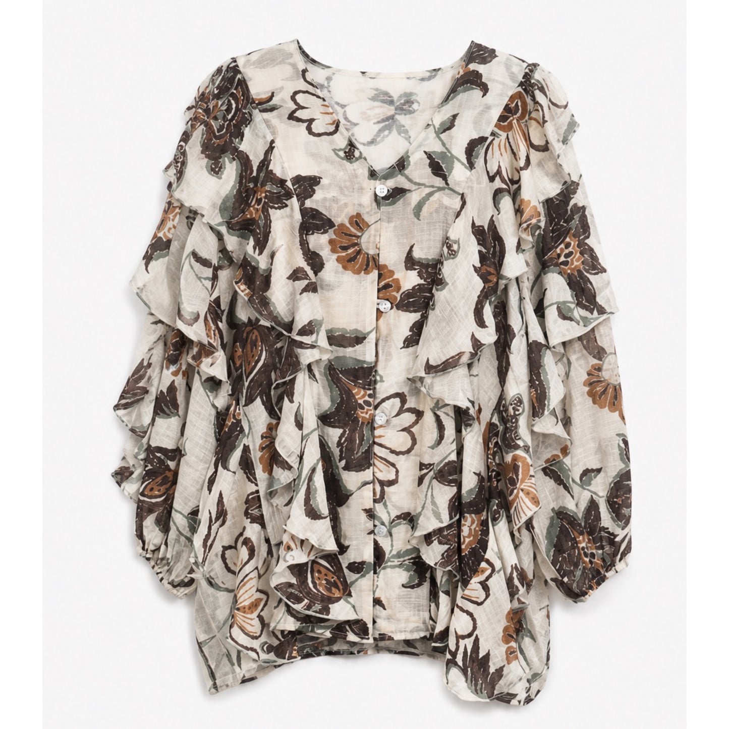 Autumn Bloom Ruffle Blouse Cream Floral