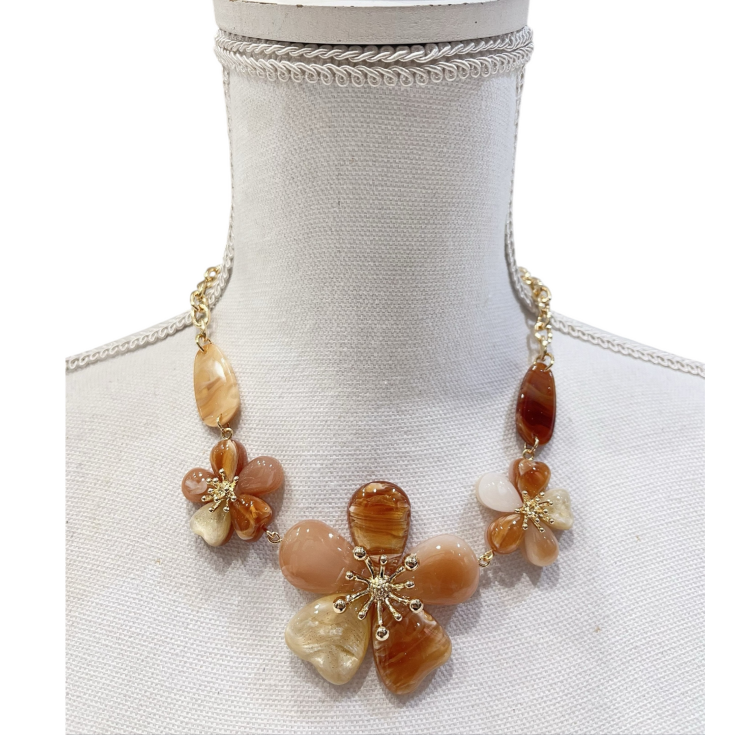 Beige & Gold Floral Statement Necklace