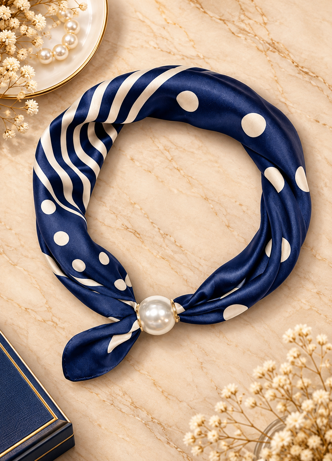 Magnetic Scarf Polka Dot Navy & Cream