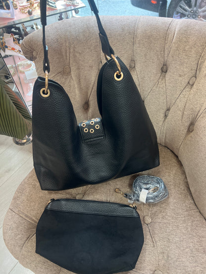Black Leatherette Bag 3 In 1 - Gold Discs