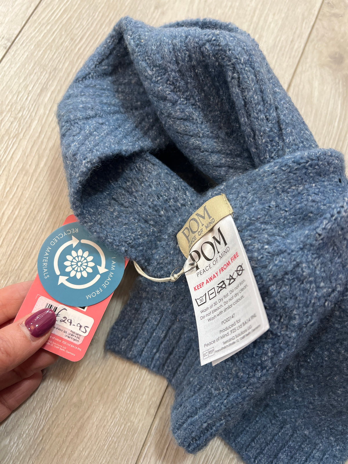 POM Blue Knit Collar Scarf