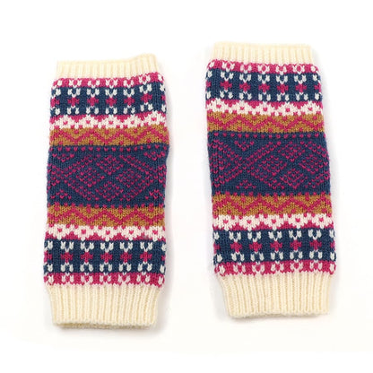 POM Cream Purple Pink Fingerless Gloves