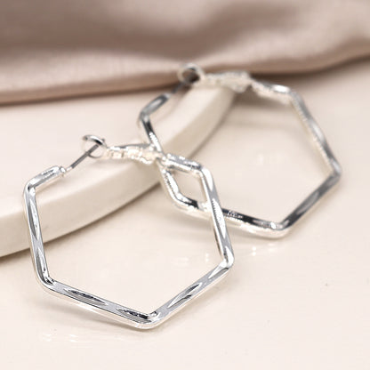 POM Silver Plated Hexagon Hoop Earrings