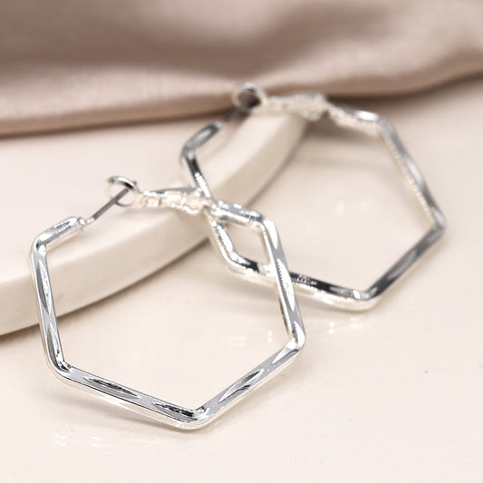 POM Silver Plated Hexagon Hoop Earrings