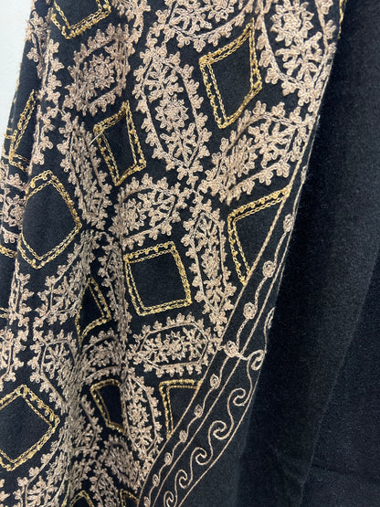 Black Embroidered Pashmina Beige & Gold Threading