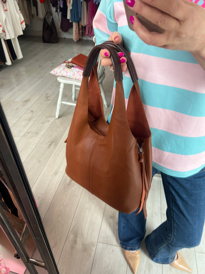 Tan Soft Leatherette Shoulder Bag