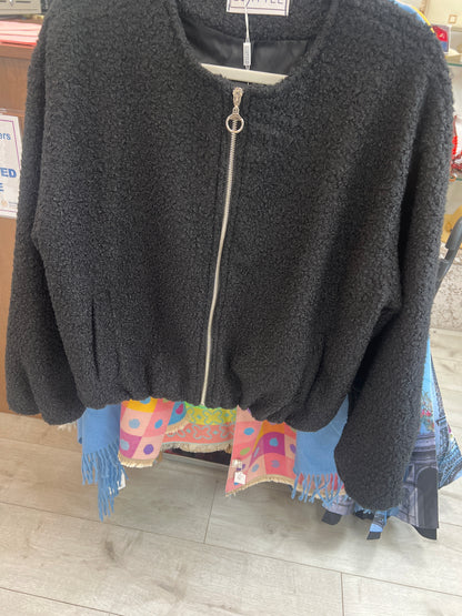 Dolly Black Cosy Bomber Jacket
