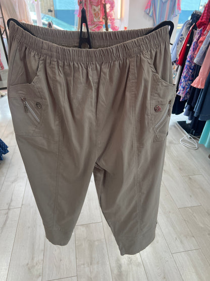 Taupe Elasticated Waist Capri Trousers