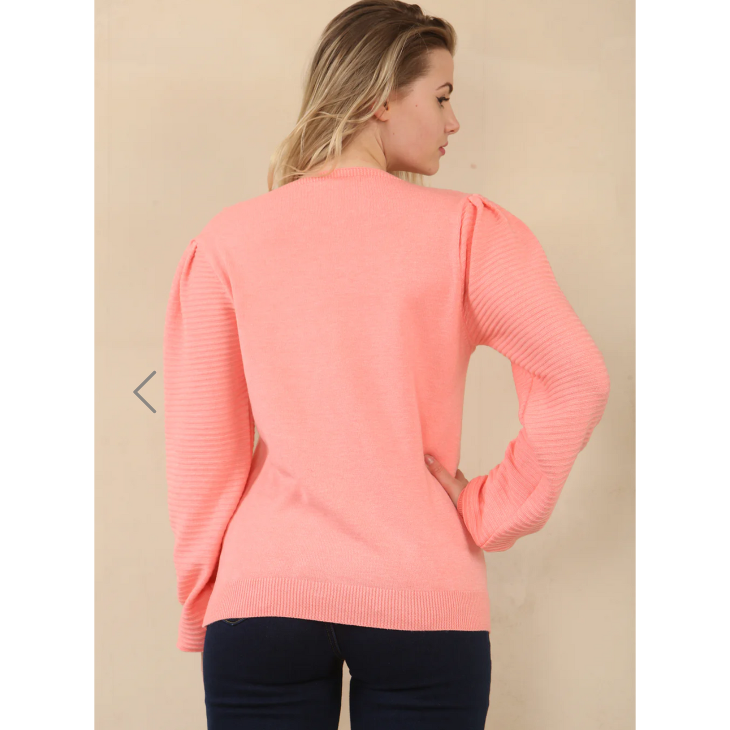 Gemma Coral Knit Jumper Ribbed Sleeves