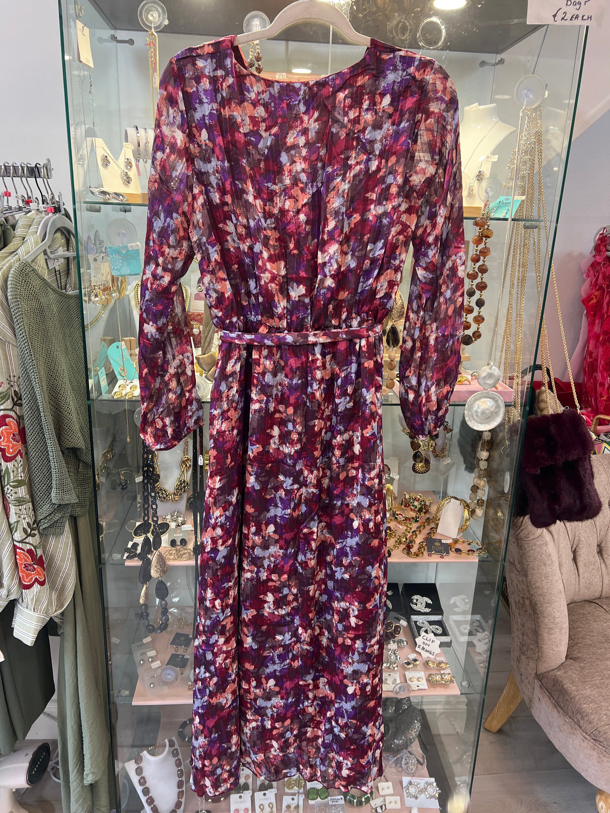 Burgundy Print V Neck Maxi Dress