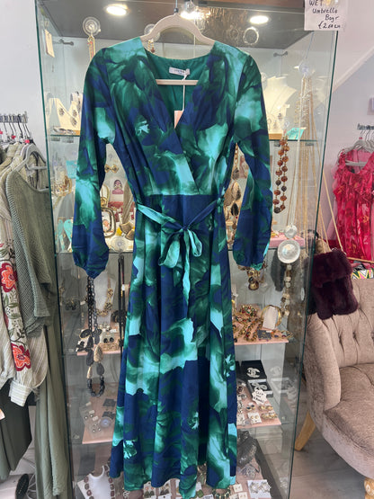 Navy & Green V Neck Maxi Dress