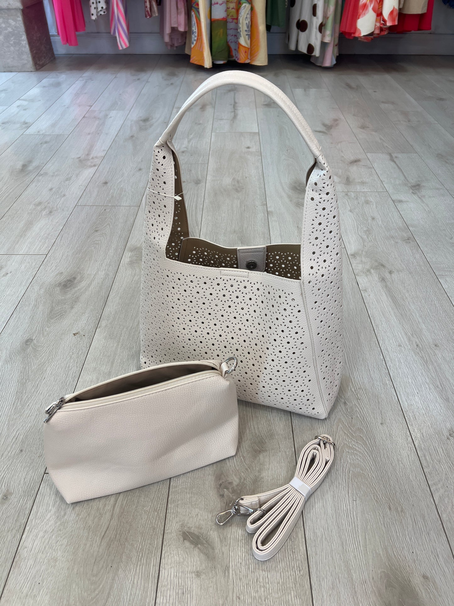 Light Beige Laser Cut Bag 2 In 1