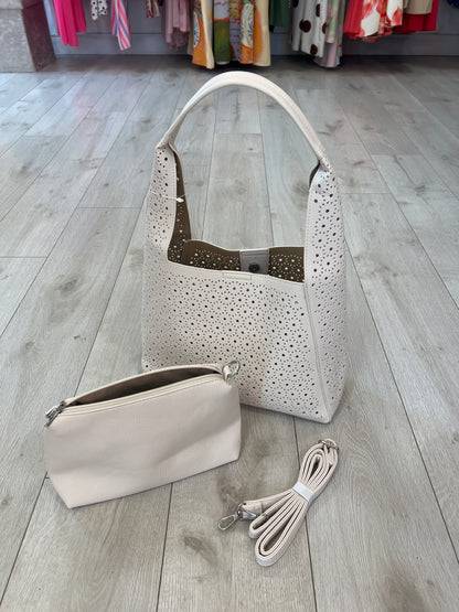 Light Beige Laser Cut Bag 2 In 1