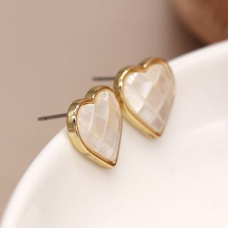 POM Golden Heart & Shell Inset Earrings