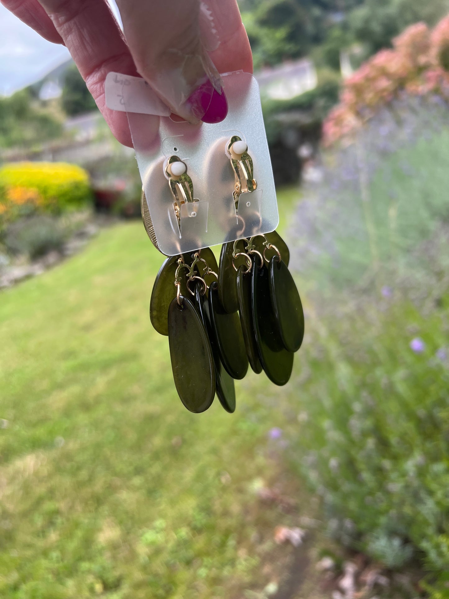Khaki/Gold Clip On Statement Earrings