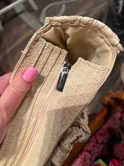 Weaved Natural & Tan Rattan Tote Shoulder Bag