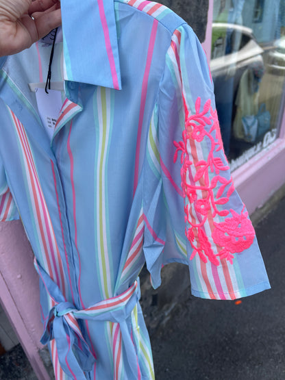 Pastel Stripe Shirt Midi Dress with Tie Belt