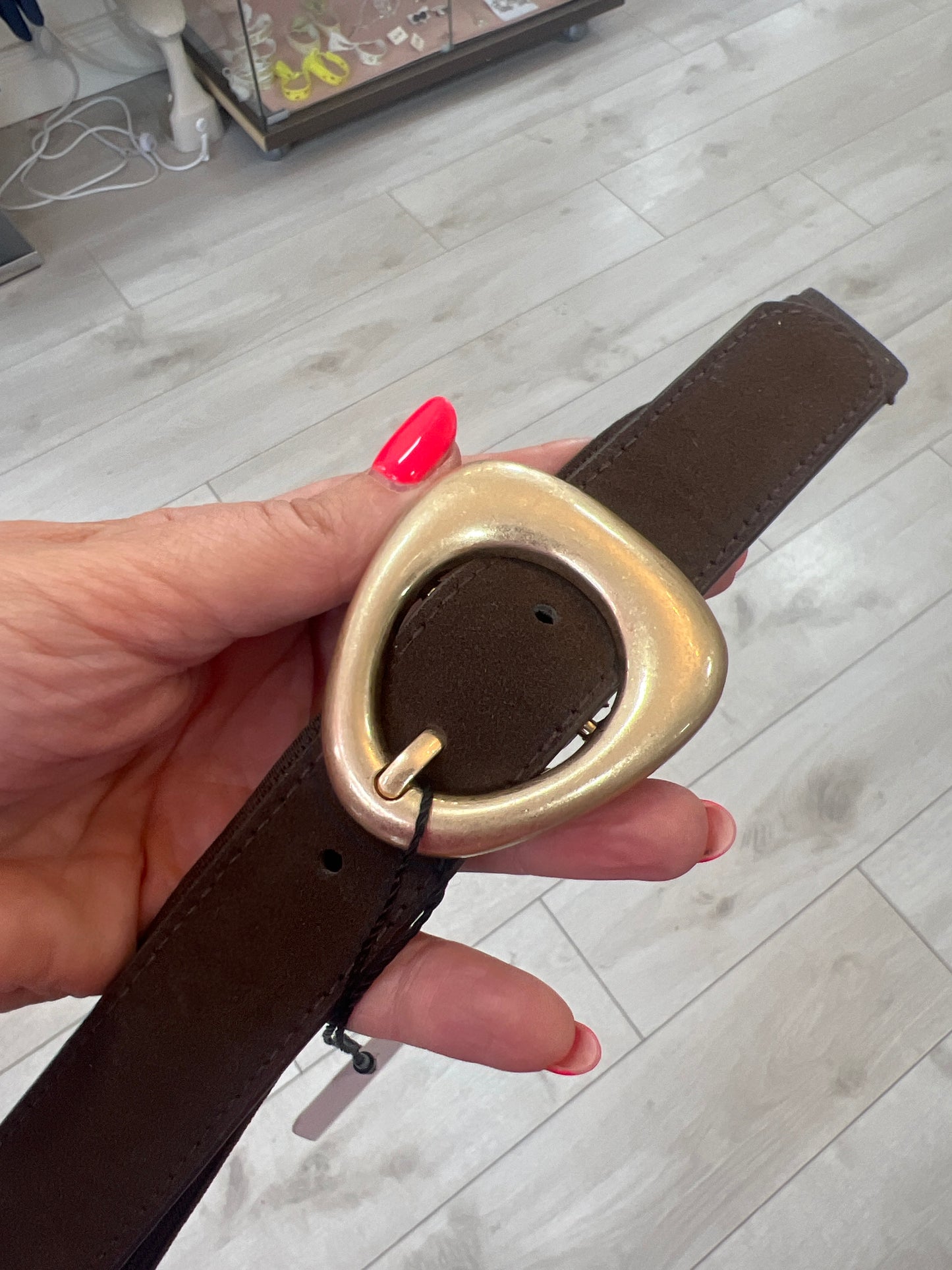 Chocolate Brown Suedette Elasticated Belt Gold Buckle