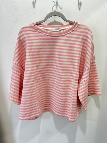 Iconic Club Pink & Cream Stripe Oversized Cotton T-Shirt
