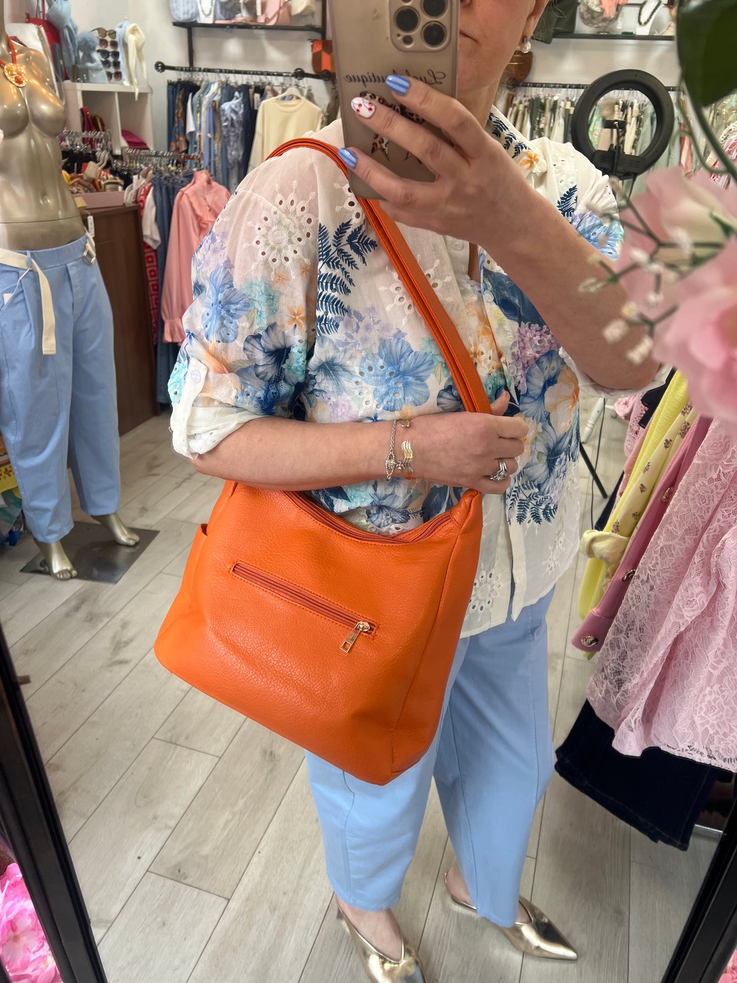 Sunset Orange Leatherette Shoulder Bag/Crossbody