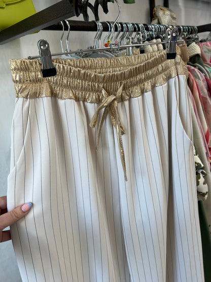 Hillary Cream & Black Pinstripe Wide Leg Elasticated Trousers