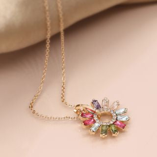 POM Golden Multicrystal Flower Charm Necklace