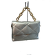 Silver Metallic Quilted Handbag Gold Curb Handle