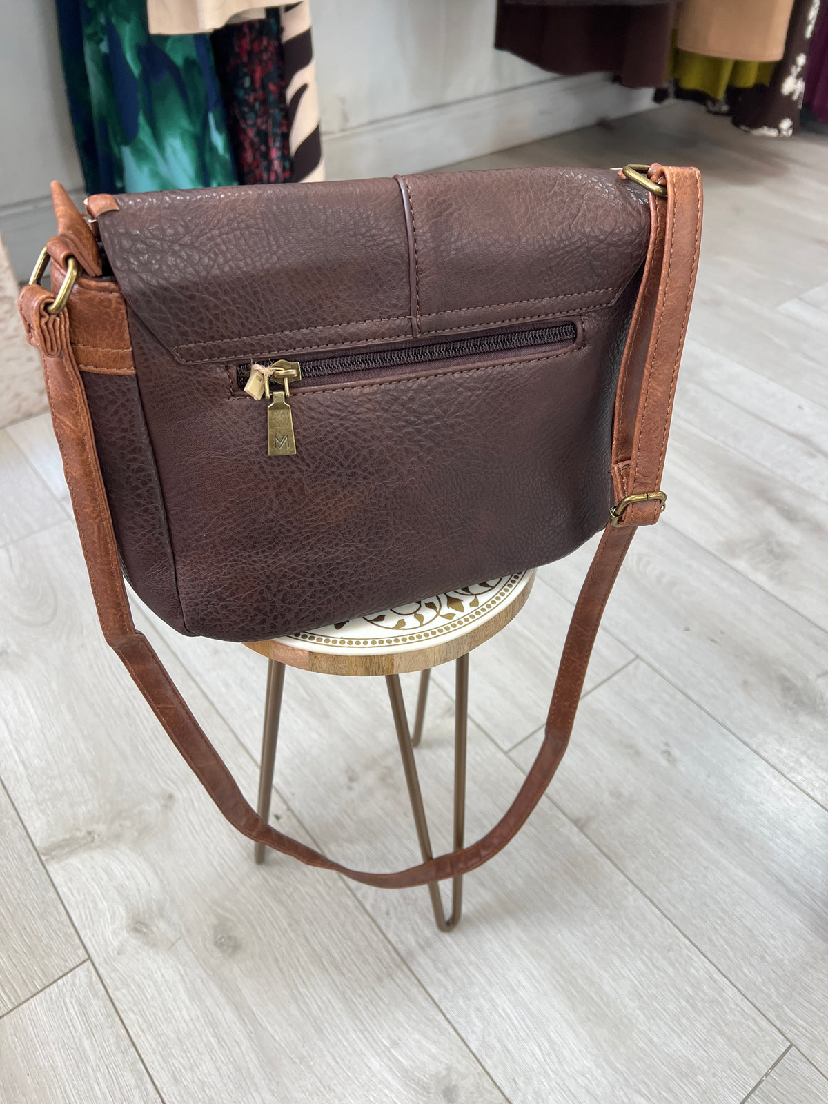 Brown & Tan Leatherette Crossbody Bag